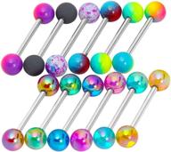 🌈 vibrant 12pcs tongue rings with colorful balls, stainless steel barbell retainer for tongue or nipple piercings - 14g bar, 16mm length logo