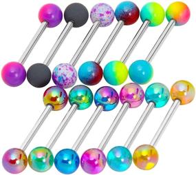 img 4 attached to 🌈 Vibrant 12pcs Tongue Rings with Colorful Balls, Stainless Steel Barbell Retainer for Tongue or Nipple Piercings - 14G Bar, 16mm Length