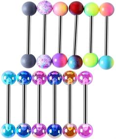 img 3 attached to 🌈 Vibrant 12pcs Tongue Rings with Colorful Balls, Stainless Steel Barbell Retainer for Tongue or Nipple Piercings - 14G Bar, 16mm Length