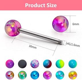 img 2 attached to 🌈 Vibrant 12pcs Tongue Rings with Colorful Balls, Stainless Steel Barbell Retainer for Tongue or Nipple Piercings - 14G Bar, 16mm Length
