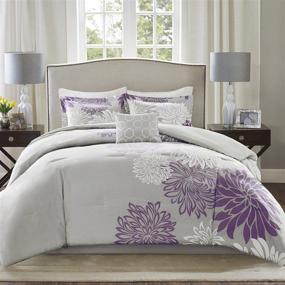 img 4 attached to 🌸 Comfort Spaces Enya Comforter Set-Modern Floral Design: All Season Purple Bedding with Matching Shams, Bedskirt, and Decorative Pillows in Queen Size