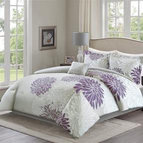 img 2 attached to 🌸 Comfort Spaces Enya Comforter Set-Modern Floral Design: All Season Purple Bedding with Matching Shams, Bedskirt, and Decorative Pillows in Queen Size