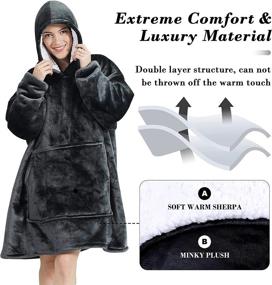 img 1 attached to 🧥 Adult Dark Gray Oversized Wearable Blanket Hoodie - Ultra Soft Microfiber Fleece Sherpa Hooded Blanket Sweatshirt with Pocket for Exceptional Warmth and Comfort