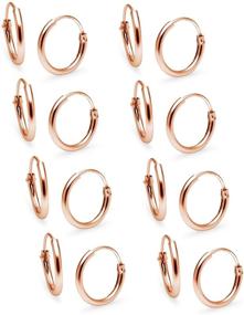 img 1 attached to Versatile Set of Sterling Silver Small Endless Hoop Earrings: Choose Your Style - Rose, Yellow Gold Flashed & Black Rhodium Plated