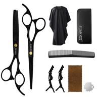 💇 black hair cutting scissors set - professional haircut shears with thinning scissors. complete hairdressing kit for barbers, salons, and home use (9 pcs) logo