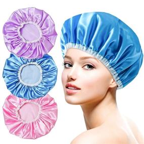 img 4 attached to 🚿 Double Layered EVA Shower Cap, 3 Pack for Women - Ultimate Hair Protection in Bathing, Beauty Salons, and Spas!