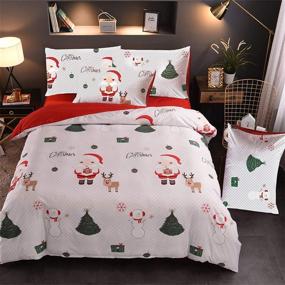 img 4 attached to 🎄 Festive Christmas Tree Deer Santa Claus Bedding Set - White Queen Size, Quilt Cover Set (No Comforter Included)