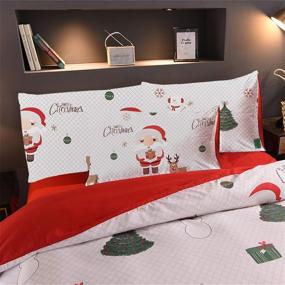 img 3 attached to 🎄 Festive Christmas Tree Deer Santa Claus Bedding Set - White Queen Size, Quilt Cover Set (No Comforter Included)