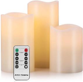 img 4 attached to Flameless Battery Operated Pillar Candles: Remote Control, Timer, Real Wax, LED, Gift Set (3 Pack)