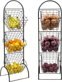 img 2 attached to 3-Tier Wire Market Basket Storage Stand for Fruit, Vegetables, Toiletries, Household 🥦 Items - Stylish Tiered Serving Stand Baskets for Kitchen and Bathroom Organization (3 Tier)