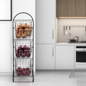 img 1 attached to 3-Tier Wire Market Basket Storage Stand for Fruit, Vegetables, Toiletries, Household 🥦 Items - Stylish Tiered Serving Stand Baskets for Kitchen and Bathroom Organization (3 Tier)