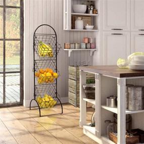 img 3 attached to 3-Tier Wire Market Basket Storage Stand for Fruit, Vegetables, Toiletries, Household 🥦 Items - Stylish Tiered Serving Stand Baskets for Kitchen and Bathroom Organization (3 Tier)