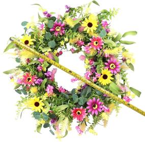 img 3 attached to 🌸 Vibrant Floral Wreath - 24” Artificial Spring and Summer Wreath for Front Door and Farmhouse Decor