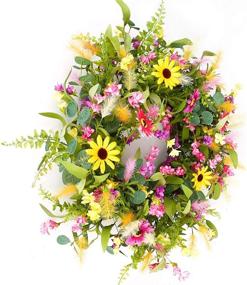 img 2 attached to 🌸 Vibrant Floral Wreath - 24” Artificial Spring and Summer Wreath for Front Door and Farmhouse Decor