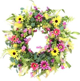 img 4 attached to 🌸 Vibrant Floral Wreath - 24” Artificial Spring and Summer Wreath for Front Door and Farmhouse Decor