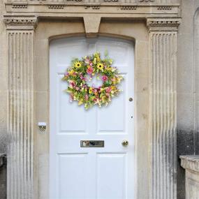 img 1 attached to 🌸 Vibrant Floral Wreath - 24” Artificial Spring and Summer Wreath for Front Door and Farmhouse Decor