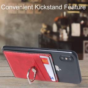 img 3 attached to 📱 Back of Phone Wallet Stick-On Card Holder with Ring Stand - Adhesive Wallet Sticker Credit Card Holders Car Mount Magnetic Holder for iPhone and Cellphones (Orange Brown)