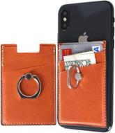 📱 back of phone wallet stick-on card holder with ring stand - adhesive wallet sticker credit card holders car mount magnetic holder for iphone and cellphones (orange brown) logo