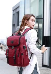 img 2 attached to 🎒 Vintage Laptop Backpack with USB Charging Port - Ideal for School, College Students, Men, Women - Fits 15.6 Inch Laptop - Red