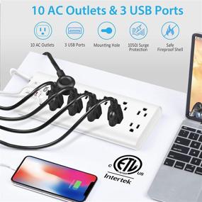 img 1 attached to 🔌 FDTEK Полоса питания с USB, защита от скачков напряжения: 10 розеток, 3 USB-порта, удлинитель с плоским штекером на 6 футов, выходная мощность 1875 Вт/15 А, 1050 джоулей, защита от перегрузок - идеально подходит для дома, офиса или отеля.