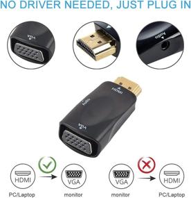 img 3 attached to 🔌 4K HDMI to VGA Adapter Converter with Audio Jack Cable - Gold-Plated Male to Female Connector for Laptop, PC, Monitor, Projector, TV, DVD