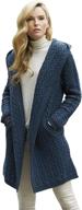 🧥 aran crafts women's cable knit herringbone shawl hooded coat - 100% merino wool logo