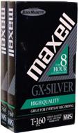📼 maxell t-160 gx-silver vhs video cassette tape, 2-pack, 8-hour recording logo