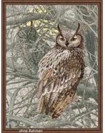 🦉 riolis 0038 pt - eagle owl - cross stitch kit 11¾&#34; x 15¾&#34; zweigart 14ct. aida with pre-printed background, 12 colors logo