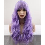 💜 beron 23-inch lavender wig with bangs – long curly synthetic wig for women and girls, includes wig cap logo