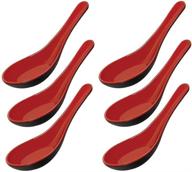 happy sales melamine soba and rice spoons - chinese won ton soup spoon set, red and black, pack of 6 - plain style logo