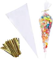 🍿 100 pcs clear cello cone bags for popcorn, candies, and handmade cookies - 7 by 15 inch triangle goody bags with twist ties (100 large) logo