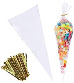img 4 attached to 🍿 100 PCS Clear Cello Cone Bags for Popcorn, Candies, and Handmade Cookies - 7 by 15 Inch Triangle Goody Bags with Twist Ties (100 Large)