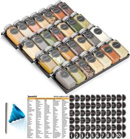 img 4 attached to 🧂 SpaceAid 4 Tier Spice Drawer Organizer with 28 Spice Jars, 386 Spice Labels, Chalk Marker and Funnel Set, Seasoning Rack Tray Insert - 13-inch Wide x 17.5-inch Deep for Kitchen Drawers