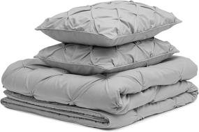 img 3 attached to 🛌 Premium Amazon Basics Light Grey Pinch Pleat Down-Alternative Comforter Bedding Set - Full / Queen