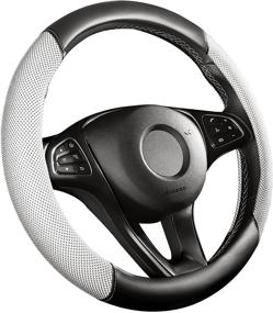 img 3 attached to 🔴 SEG Direct Steering Wheel Cover: Leather & Breathable Viscose, Anti-Slip, Warm in Winter & Cool in Summer - Black & Gray, Standard Size 14.5-15.25 Dia