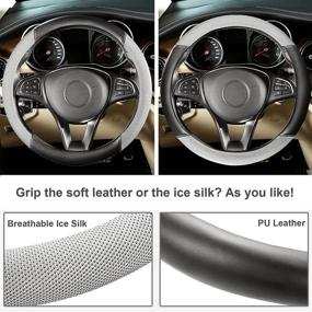 img 2 attached to 🔴 SEG Direct Steering Wheel Cover: Leather & Breathable Viscose, Anti-Slip, Warm in Winter & Cool in Summer - Black & Gray, Standard Size 14.5-15.25 Dia