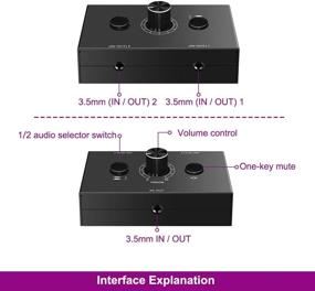 img 3 attached to 🎧 3.5mm Audio Switcher - Dingsun 2 Port Audio Selector Box for Active Speakers, Headphones, MP3/MP4, Android Phone, Game Console, PC, and More - 1 Input 2 Output / 2 Input 1 Output