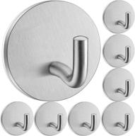 8 pack heavy duty self adhesive stainless steel towel hooks without nails - perfect for hanging coats, clothes, shower items - ideal for walls, doors, closets, and kitchens - brushed metal sticky hooks logo