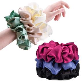 img 4 attached to 🎀 CEELGON Big Real Silk Scrunchies – Extra Large Satin Oversized Hair Ties for Thick Hair (6 Pack)