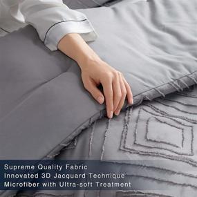 img 1 attached to ✨ Monbix 3 Piece Queen Bed Set - Ultimate Cozy Comforter Set with Soft Washable Microfiber Bedding Collection, All Season Luxury, Breathable & Stylish Geometric Pattern in Grey, Tufted & Complete with Shams