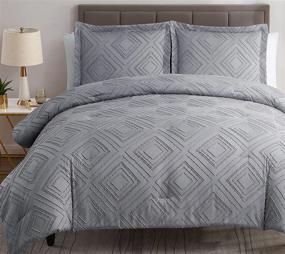 img 4 attached to ✨ Monbix 3 Piece Queen Bed Set - Ultimate Cozy Comforter Set with Soft Washable Microfiber Bedding Collection, All Season Luxury, Breathable & Stylish Geometric Pattern in Grey, Tufted & Complete with Shams