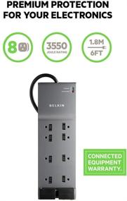 img 3 attached to Полоса защиты Belkin Surge Protector - 8 розеток переменного тока, 3550 Джоулей, кабель длиной 6 футов, черный - для дома, офиса, путешествий и многое другое!