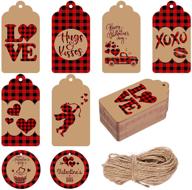💌 whaline valentine's day paper gift tags: 8 designs, red black plaid heart love tags, rectangle & round hanging labels with 66ft twine - ideal for wedding anniversary diy gift crafts, wedding party favor - 120pcs logo