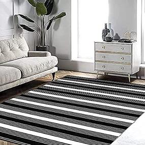 img 2 attached to 🔳 Enhance Your Doorway's Style with the Birmingham Stripe Black and White Outdoor Rug - 4' x 6', Hand-Woven Cotton, Reversible, Washable, Perfect for Layered Door Mats and Porch/Front Door