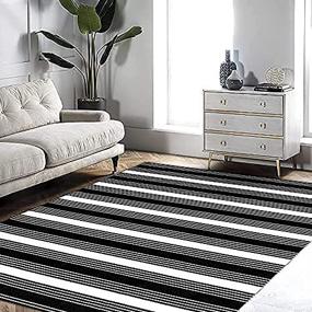 img 1 attached to 🔳 Enhance Your Doorway's Style with the Birmingham Stripe Black and White Outdoor Rug - 4' x 6', Hand-Woven Cotton, Reversible, Washable, Perfect for Layered Door Mats and Porch/Front Door