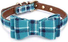 img 4 attached to StrawberryEC Extra Small Dog and Cat Collar - Cute Plaid Bowtie, Adjustable for Puppy and Kitten. Quality PU Leather & Durable Polyester