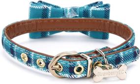 img 3 attached to StrawberryEC Extra Small Dog and Cat Collar - Cute Plaid Bowtie, Adjustable for Puppy and Kitten. Quality PU Leather & Durable Polyester