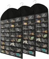 👛 foraineam 3 pack hanging jewelry organizer: convenient storage bag with 32 pockets, 18 hook and loop holders for necklaces, earrings, bracelets, rings логотип