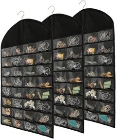 img 4 attached to 👛 Foraineam 3 Pack Hanging Jewelry Organizer: Convenient Storage Bag with 32 Pockets, 18 Hook and Loop Holders for Necklaces, Earrings, Bracelets, Rings