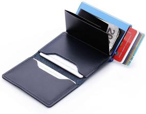 img 1 attached to 💼 Dlife Slim RFID Blocking Leather Credit Card Holder Wallet - Vintage Aluminum Business Card Case, Automatic Pop-up & Secure Travel Wallet (Blue)